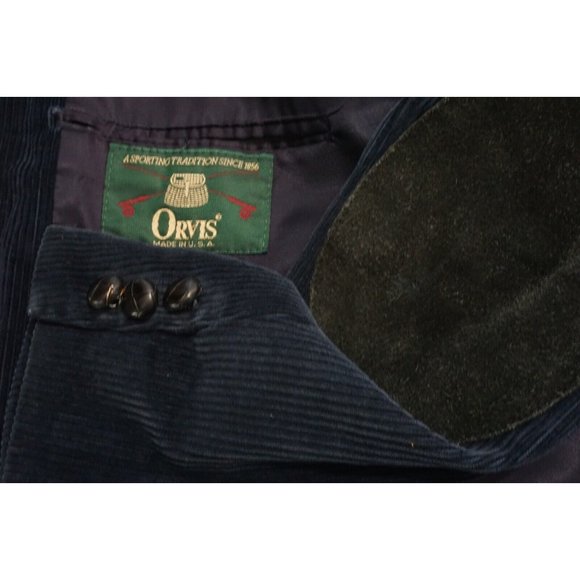 Orvis Navy Blue Corduroy Suede Elbow Patch Sport Coagt Jacket Sz 42R